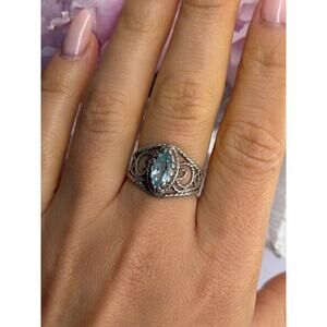 925 Sterling Silver Blue Topaz Ring Size 8